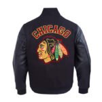 Chicago Blackhawks Animal Print Varsity Wool/Leather Jacket - Image 2