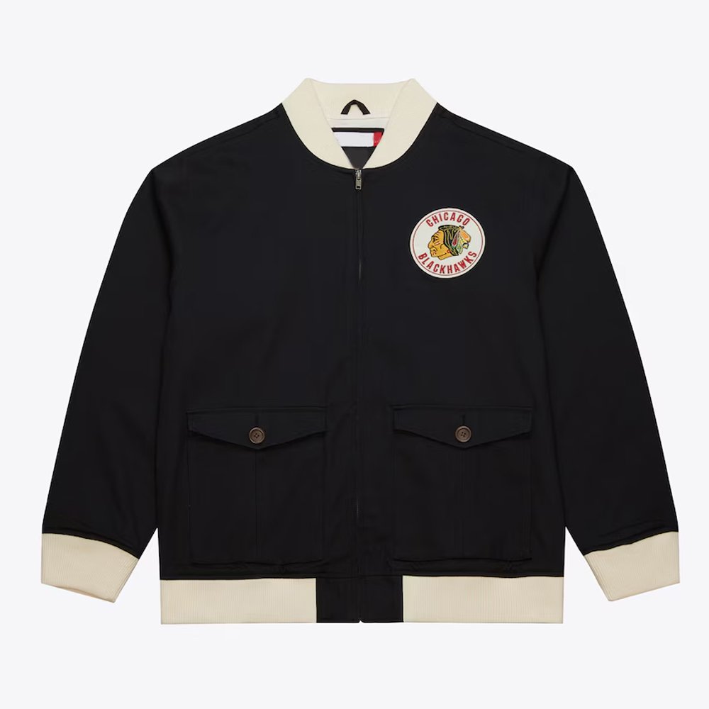 chicago-blackhawks-cotton-twill-jacket-1.jpg Chicago Blackhawks Black Cotton Twill Jacket - Image 1