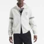 Chicago Blackhawks Leafs Heather Gray Striped Fleece Jacket