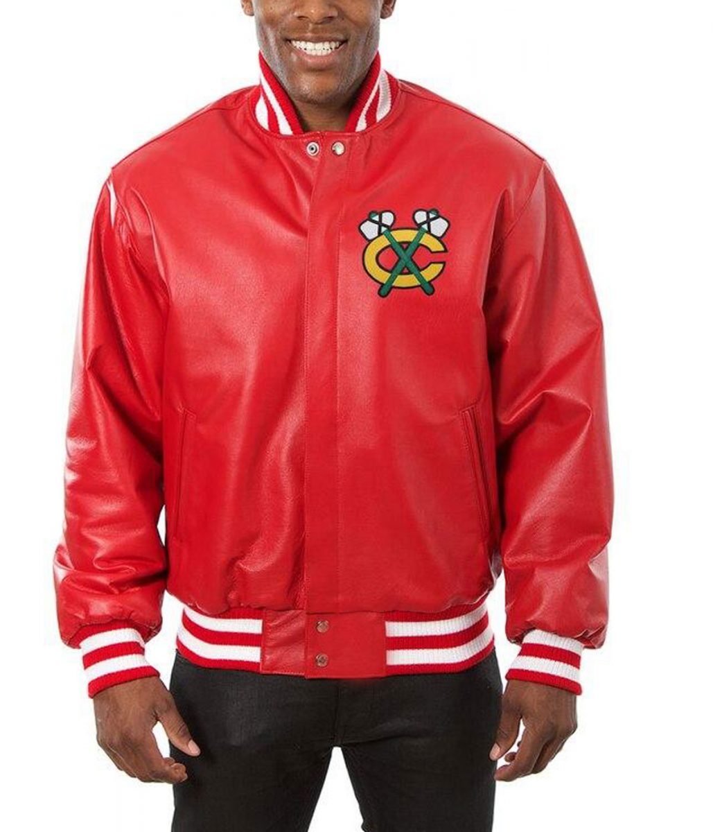 chicago-blackhawks-leather-jacket-scaled-1-1.jpg Varsity Chicago Blackhawks Red Leather Jacket - Image 1