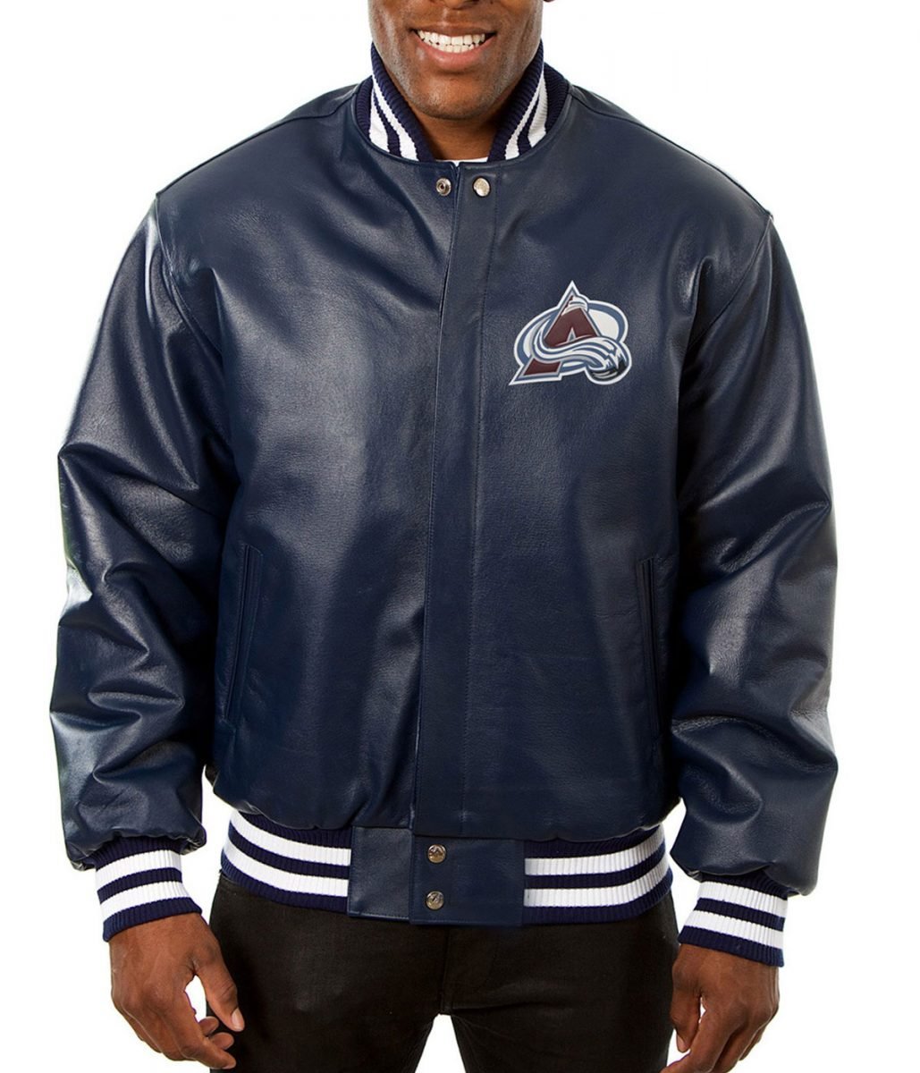 colorado-avalanche-leather-jacket-scaled-1-1.jpg Colorado Avalanche Bomber Navy Blue Leather Jacket - Image 1