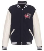 Columbus Blue Jackets Bomber Varsity Blue and White Jacket