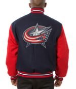 Varsity Columbus Blue Jackets Red and Navy Blue Wool Jacket - Image 2