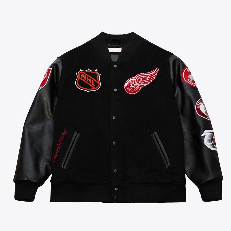 detroit-red-wings-black-out-varsity-jacket-2.jpg Detroit Red Wings Black Out Team Logo Varsity Jacket - Image 1