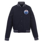 Navy Edmonton Oilers Front-Hit Poly-Twill Jacket