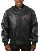 Varsity Minnesota Wild Black Leather Jacket