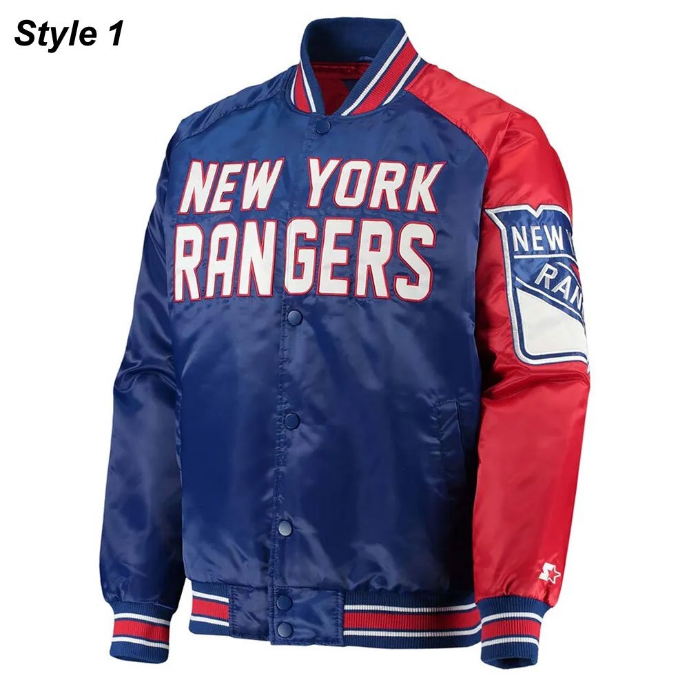 new-york-rangers-color-block-jacket-1.jpg NY Rangers Color Block Wordmark Satin Jacket - Image 1