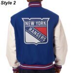 New York Rangers White and Royal Blue Varsity Jacket - Image 4