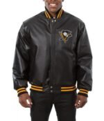Varsity Pittsburgh Penguins Black Leather Jacket
