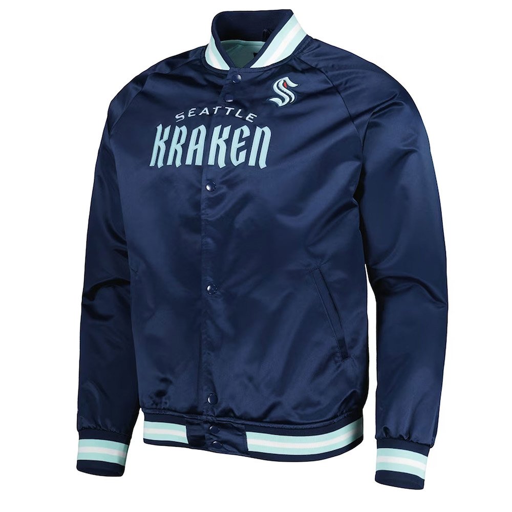 seattle-kraken-deep-sea-blue-satin-full-snap-raglan-jacket-1.jpg Deep Sea Blue Seattle Kraken Full-Snap Raglan Satin Jacket - Image 1
