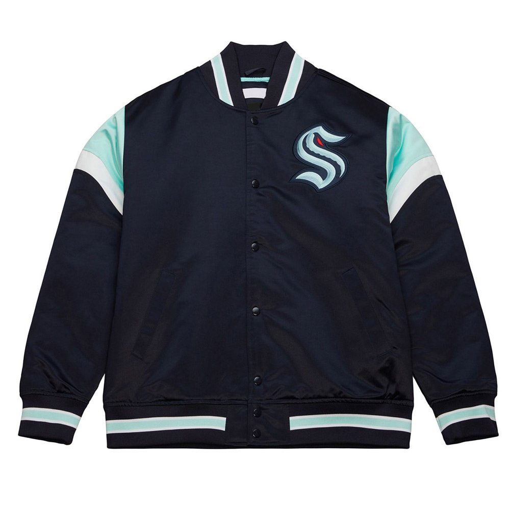 seattle-kraken-heavyweight-satin-jacket-1.jpg Seattle Kraken Heavyweight Navy Satin Jacket - Image 1