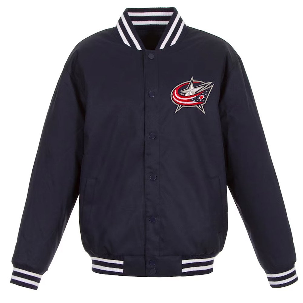 two-hit-poly-twill-columbus-blue-jackets-navy-jacket-1.jpg Columbus Blue Jackets Poly Twill Navy Jacket - Image 1