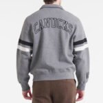 Vancouver Canucks Dark Heather Gray Striped Fleece Jacket - Image 2