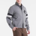 Vancouver Canucks Dark Heather Gray Striped Fleece Jacket - Image 3